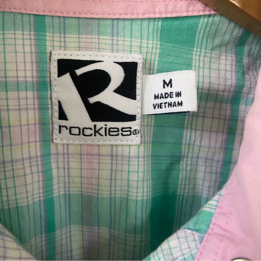 Rockies Green Pink Pearl Snap Long Sleeve Western Shirt Medium - Picture 3 of 7
